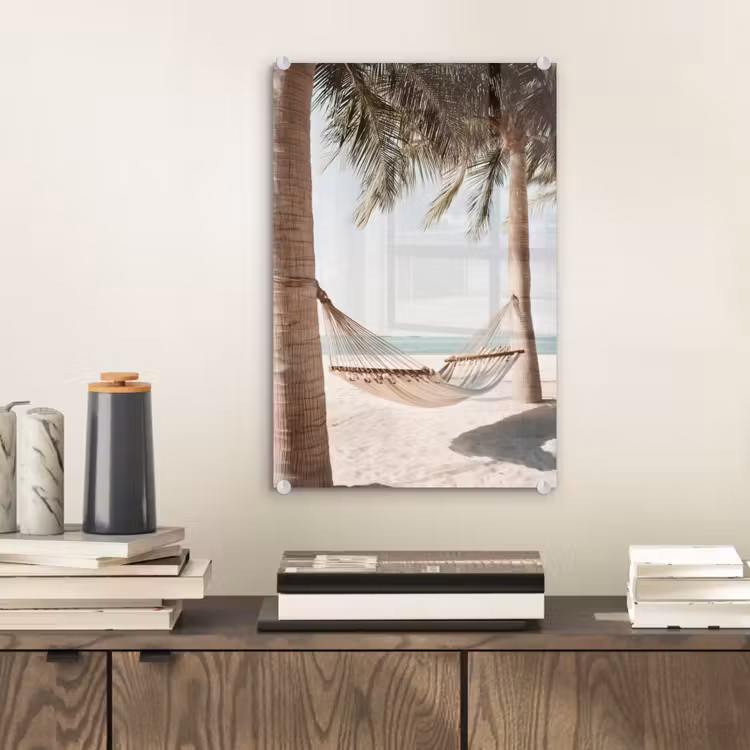 Glas schilderij - Hangmat - Palmbomen - Strand - Zee — 2