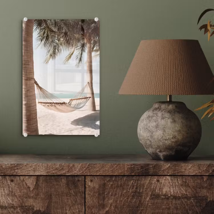 Glas schilderij - Hangmat - Palmbomen - Strand - Zee — 4