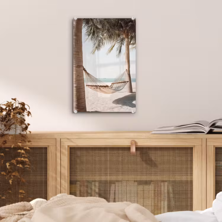 Glas schilderij - Hangmat - Palmbomen - Strand - Zee — 5