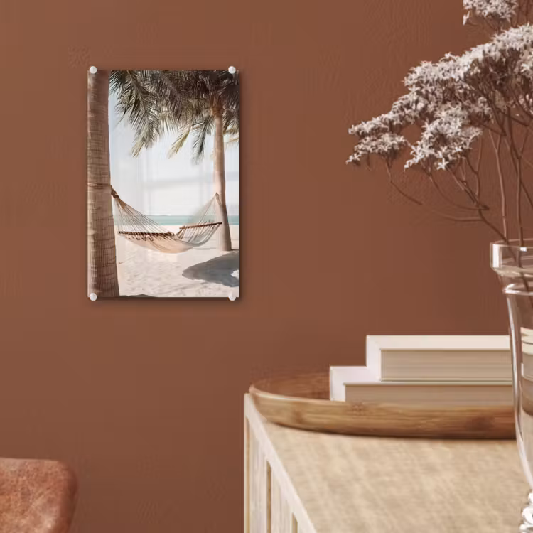 Glas schilderij - Hangmat - Palmbomen - Strand - Zee — 6