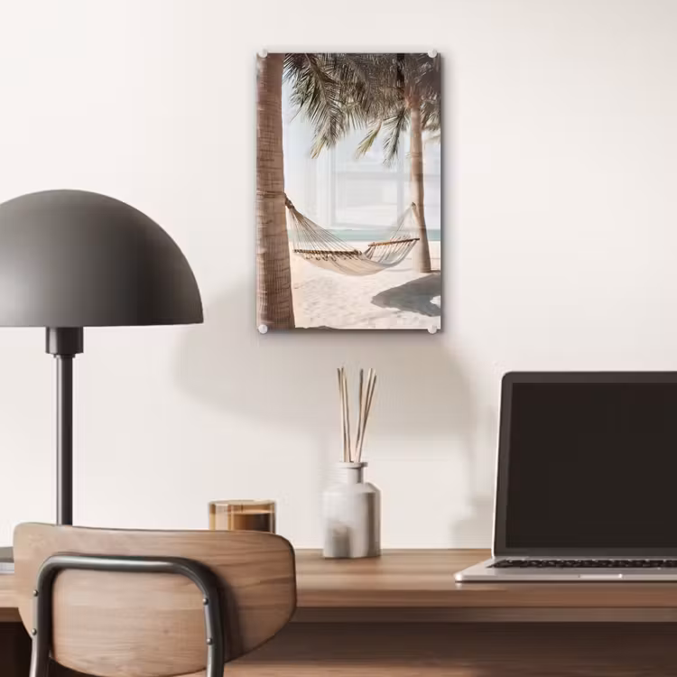 Glas schilderij - Hangmat - Palmbomen - Strand - Zee — 7