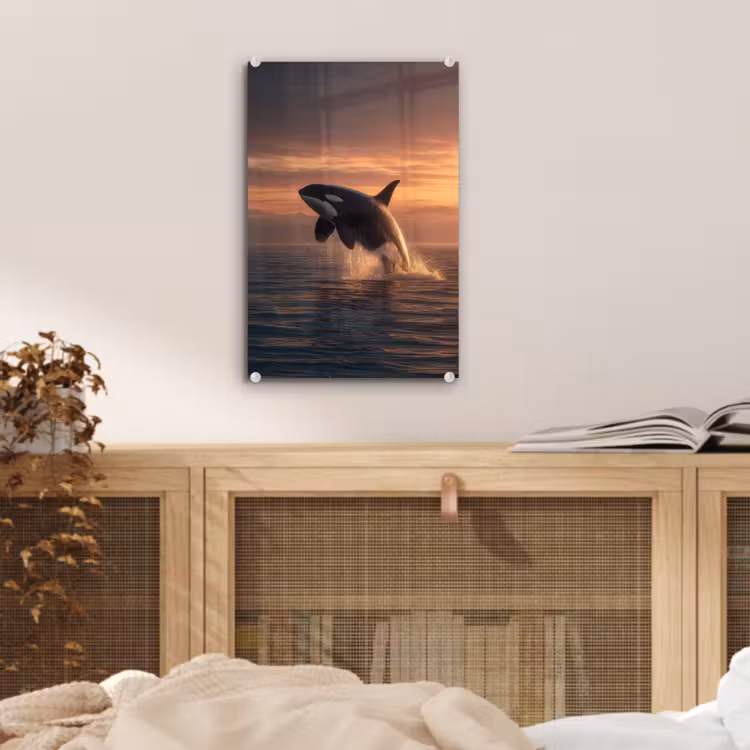 Glas schilderij - Orka - Zee - Zonsondergang — 5