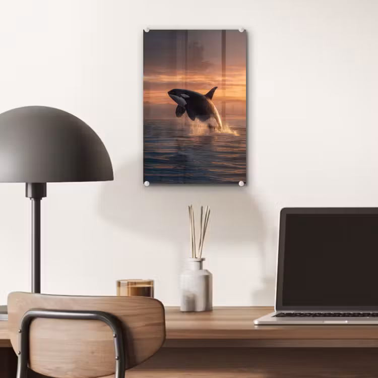 Glas schilderij - Orka - Zee - Zonsondergang — 7