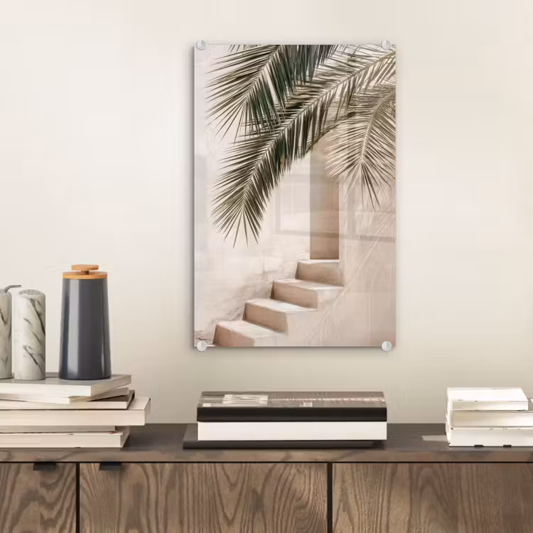 Glas schilderij - Palmboom - Schaduw - Trap - Beige — 2