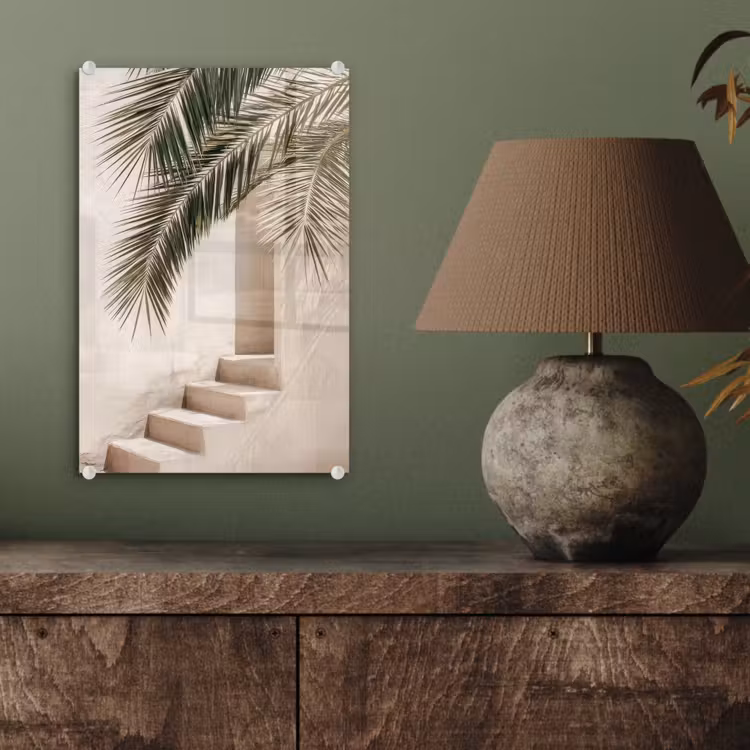 Glas schilderij - Palmboom - Schaduw - Trap - Beige — 4