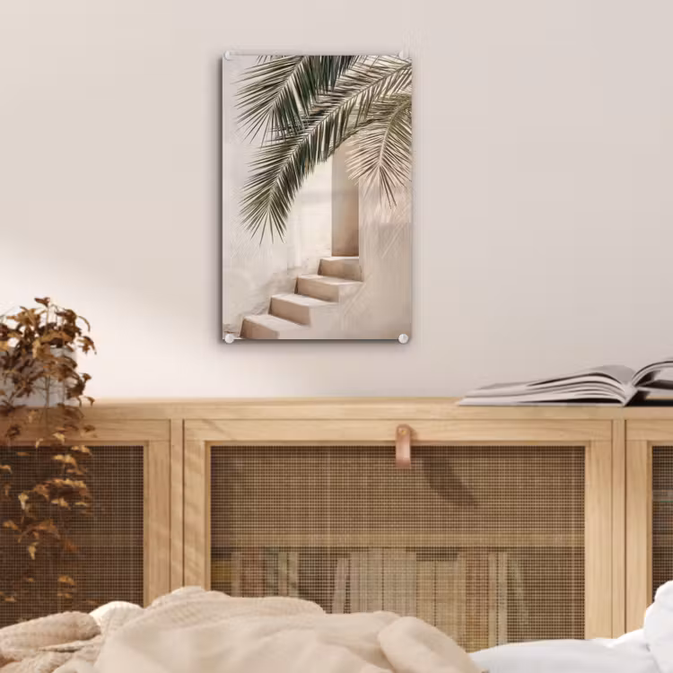 Glas schilderij - Palmboom - Schaduw - Trap - Beige — 5