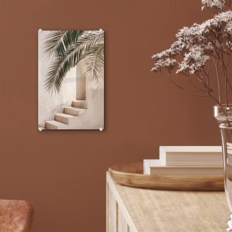 Glas schilderij - Palmboom - Schaduw - Trap - Beige — 6