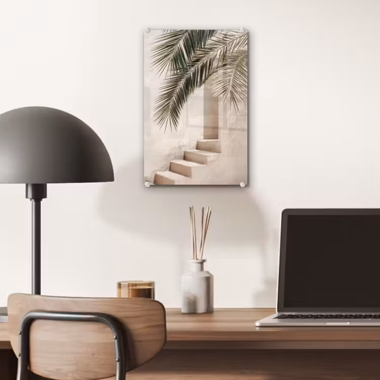 Glas schilderij - Palmboom - Schaduw - Trap - Beige — 7