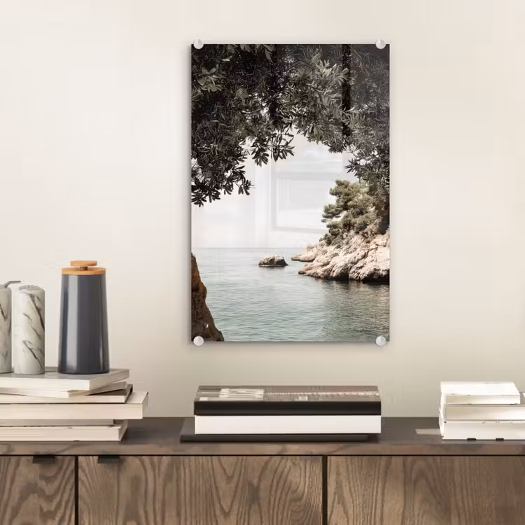 Glas schilderij - Rotsen - Zee - Boom - Groen — 2