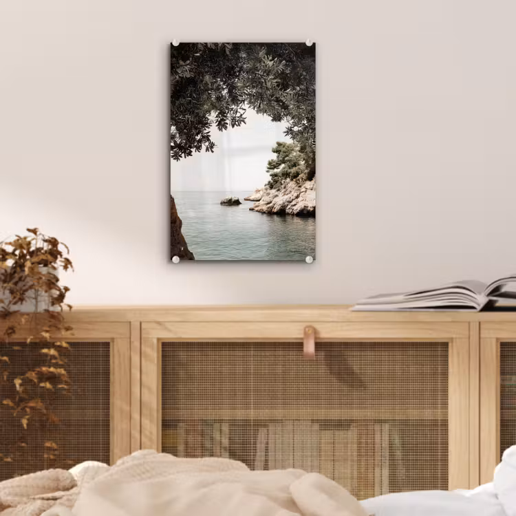 Glas schilderij - Rotsen - Zee - Boom - Groen — 5