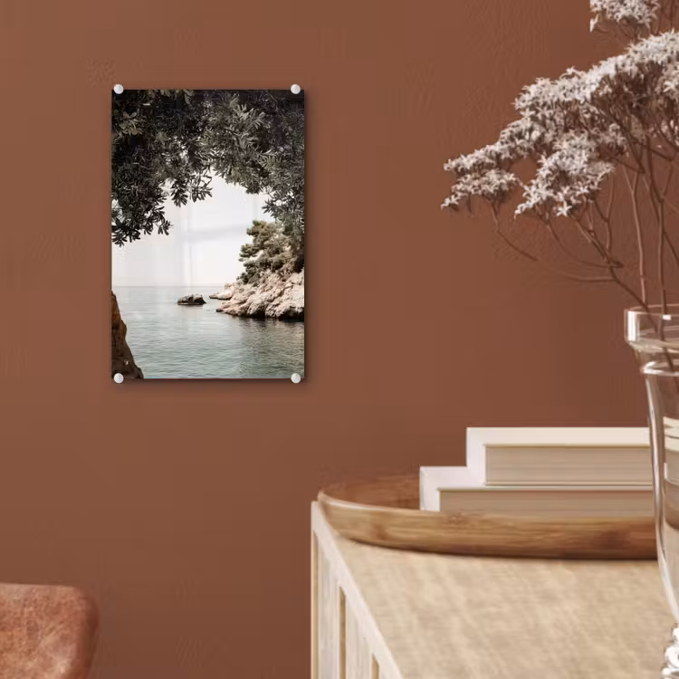 Glas schilderij - Rotsen - Zee - Boom - Groen — 6