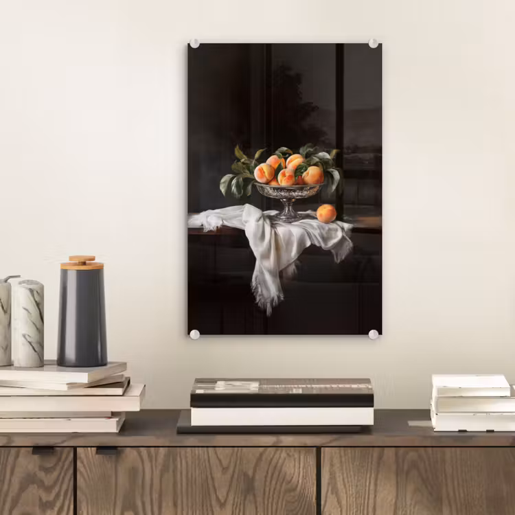 Glas schilderij - Stilleven - Perziken - Vintage — 2