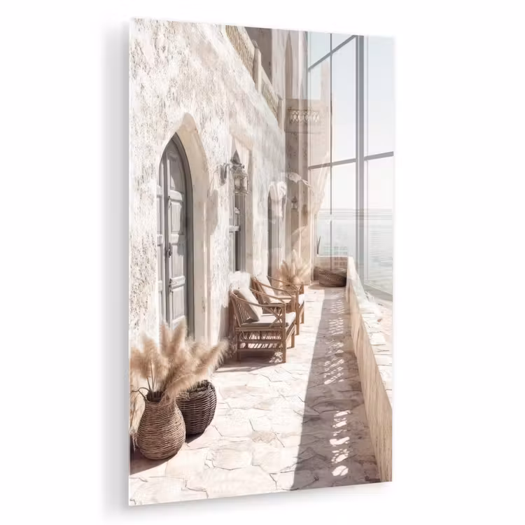 Glas schilderij - Terras - Stoelen - Strand - Beige — 1