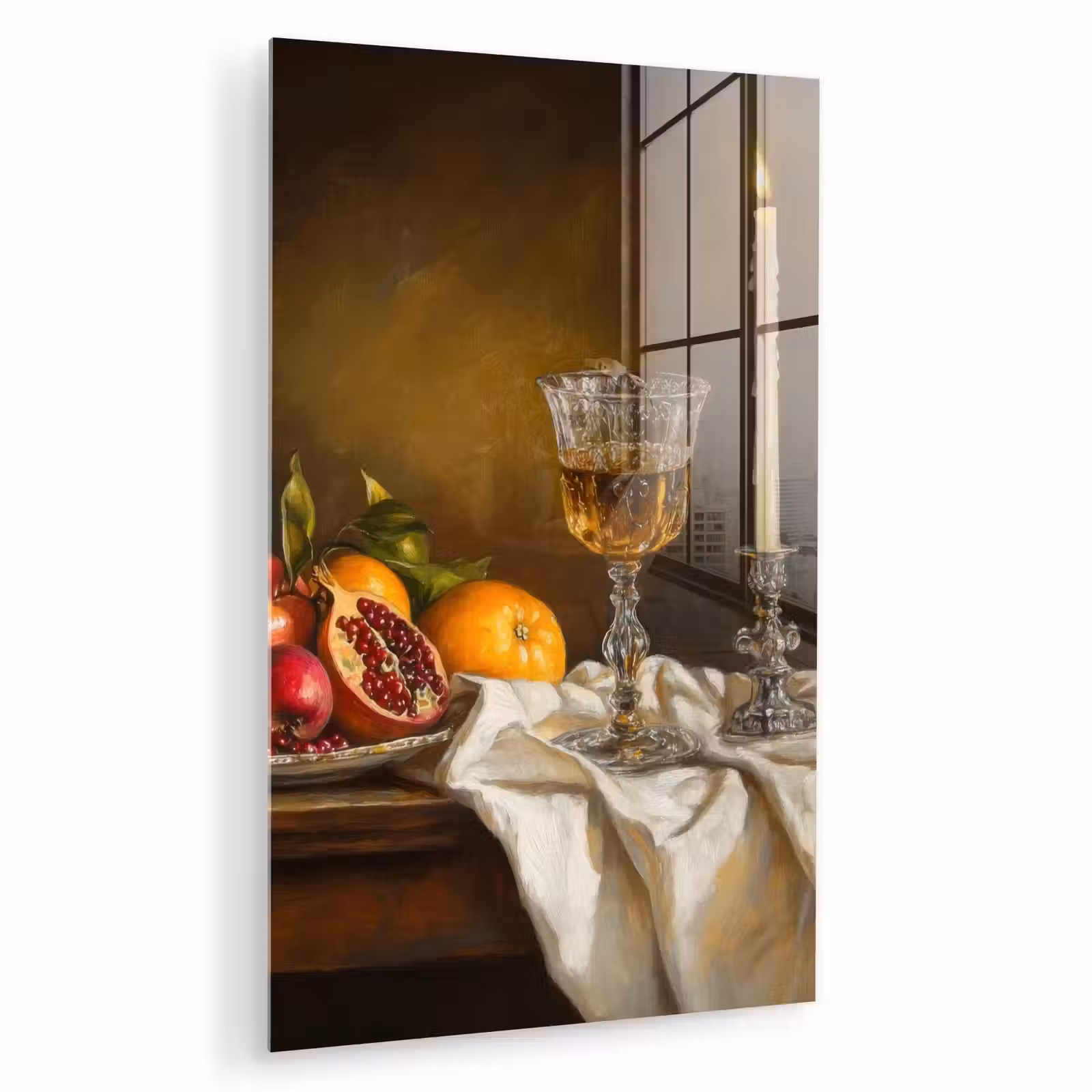 Glas schilderij - Fruit - Stilleven - Wijn - Kaars — 1