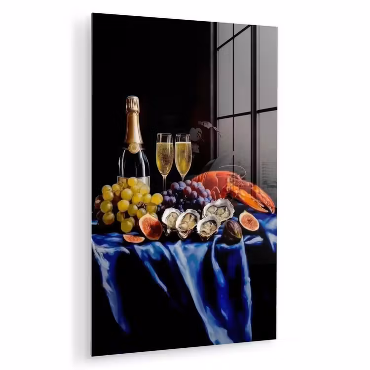 Glas schilderij - Champagne - Luxe - Oesters — 1