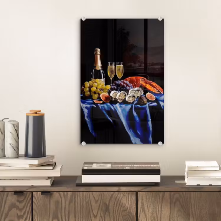 Glas schilderij - Champagne - Luxe - Oesters — 2