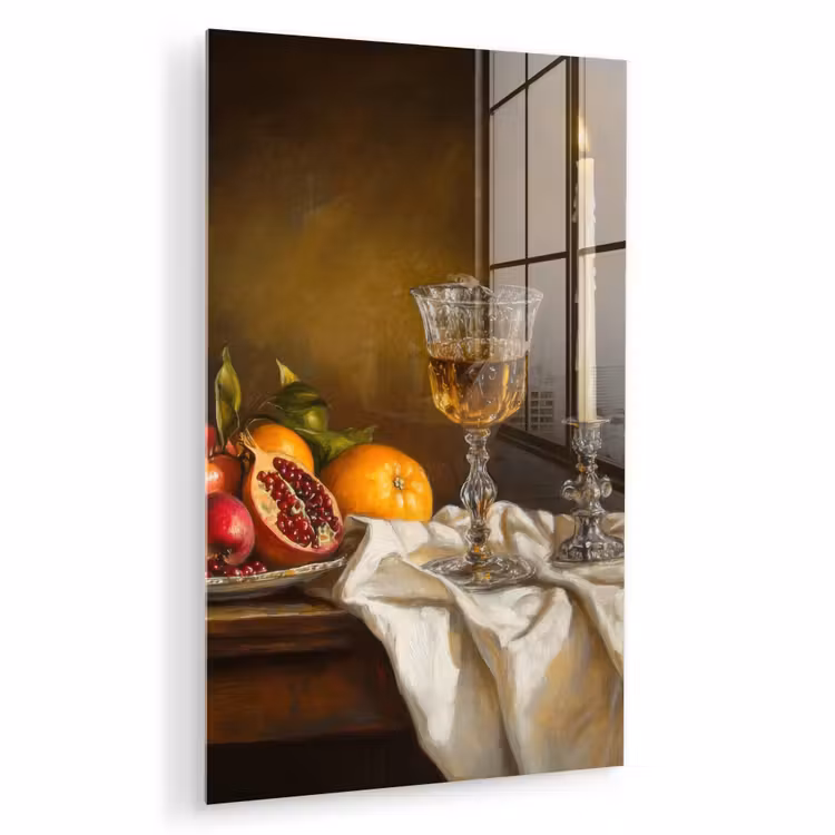 Glas schilderij - Fruit - Stilleven - Wijn - Kaars — 1