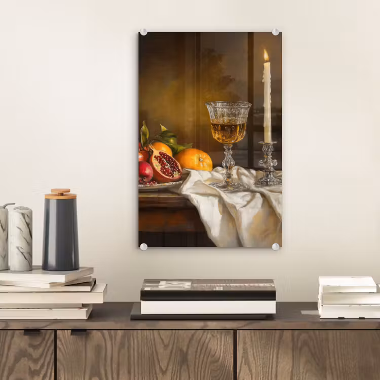 Glas schilderij - Fruit - Stilleven - Wijn - Kaars — 2