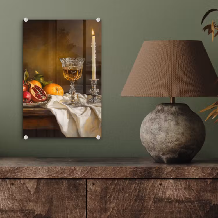 Glas schilderij - Fruit - Stilleven - Wijn - Kaars — 4