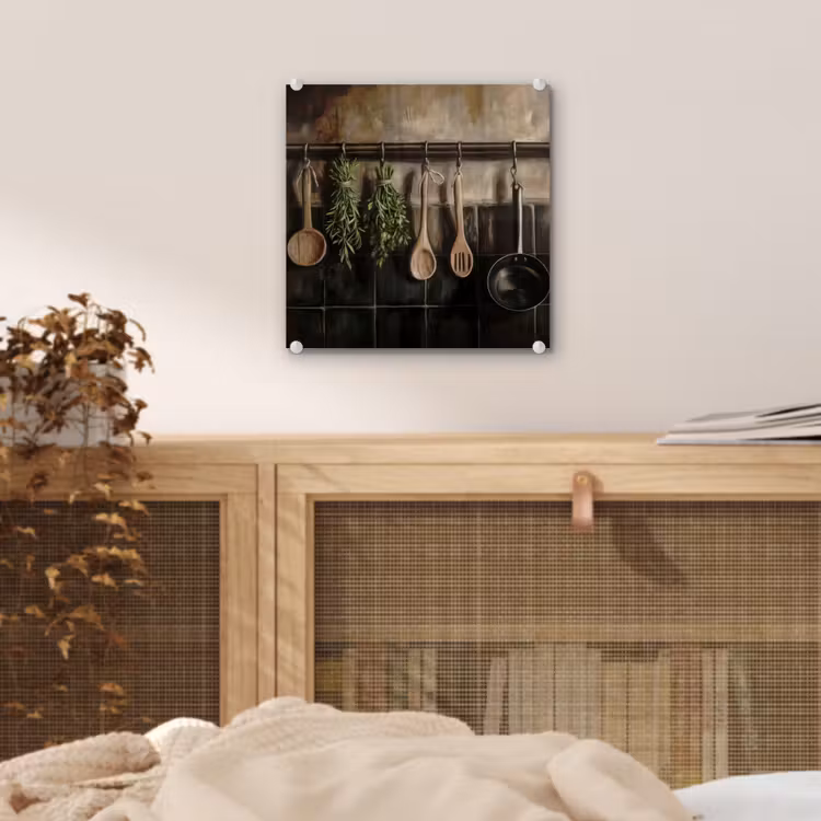 Glas schilderij - Keukengerei - Rustiek - Tegels - Kruiden — 5