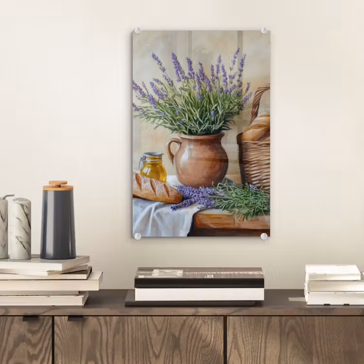 Glas schilderij - Lavendel - Brood - Stilleven — 2