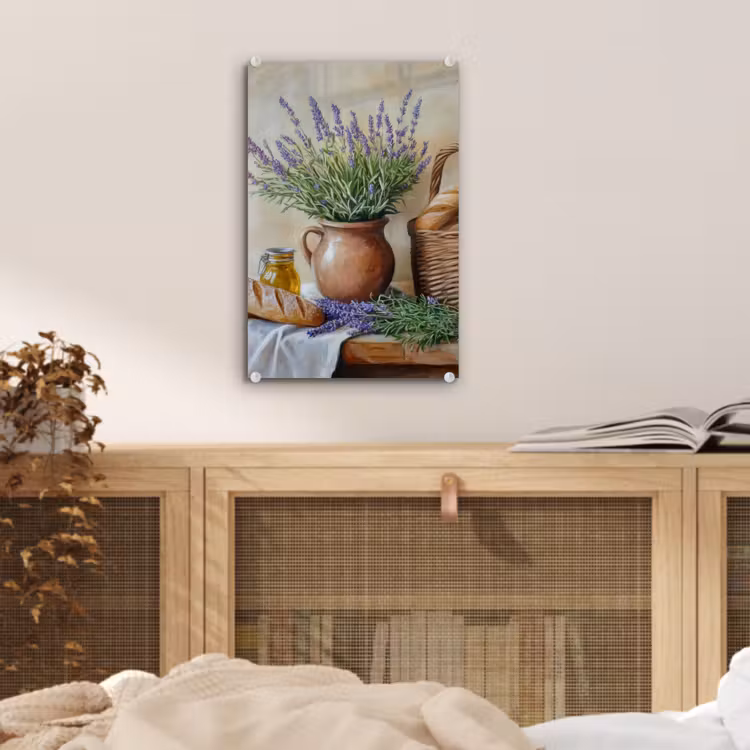 Glas schilderij - Lavendel - Brood - Stilleven — 5