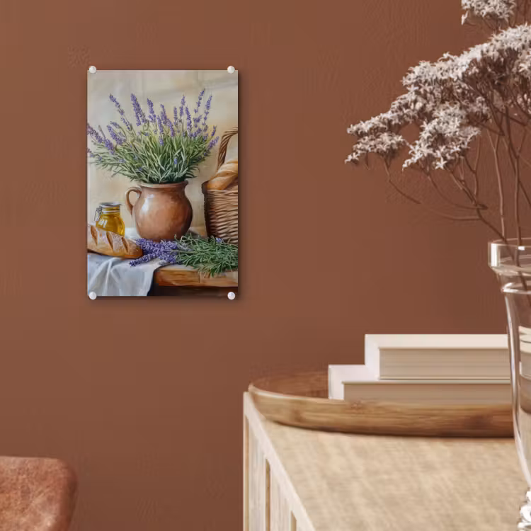 Glas schilderij - Lavendel - Brood - Stilleven — 6