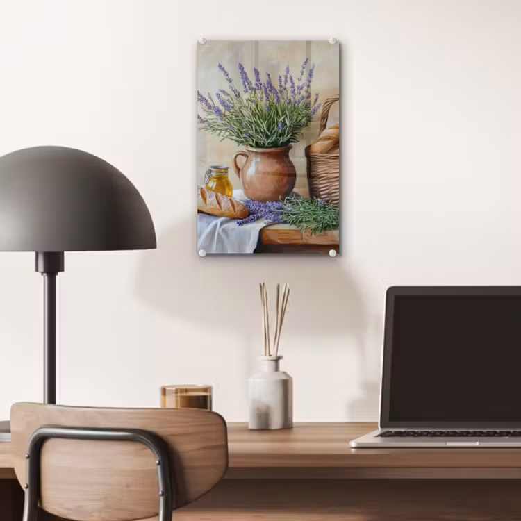 Glas schilderij - Lavendel - Brood - Stilleven — 7