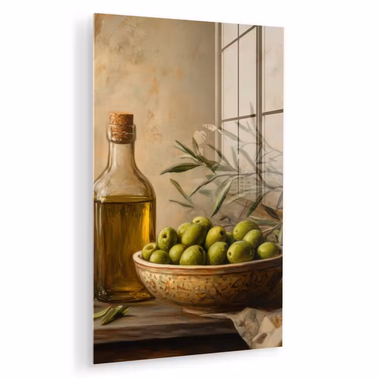 Glas schilderij - Olijven - Stilleven - Vintage — 1
