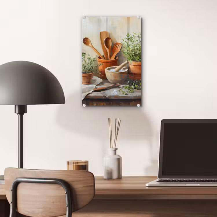 Glas schilderij - Potten - Kruiden - Hout — 7