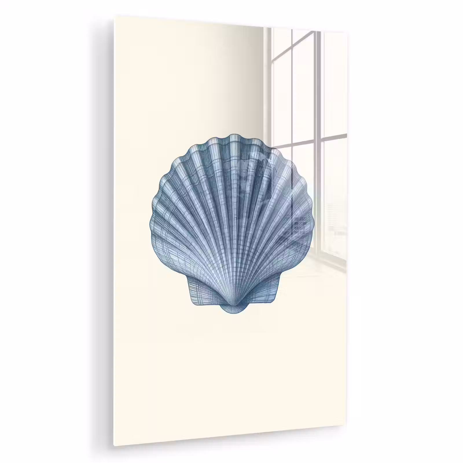 Glas schilderij - Ribbels - Blauw - Schelp — 1