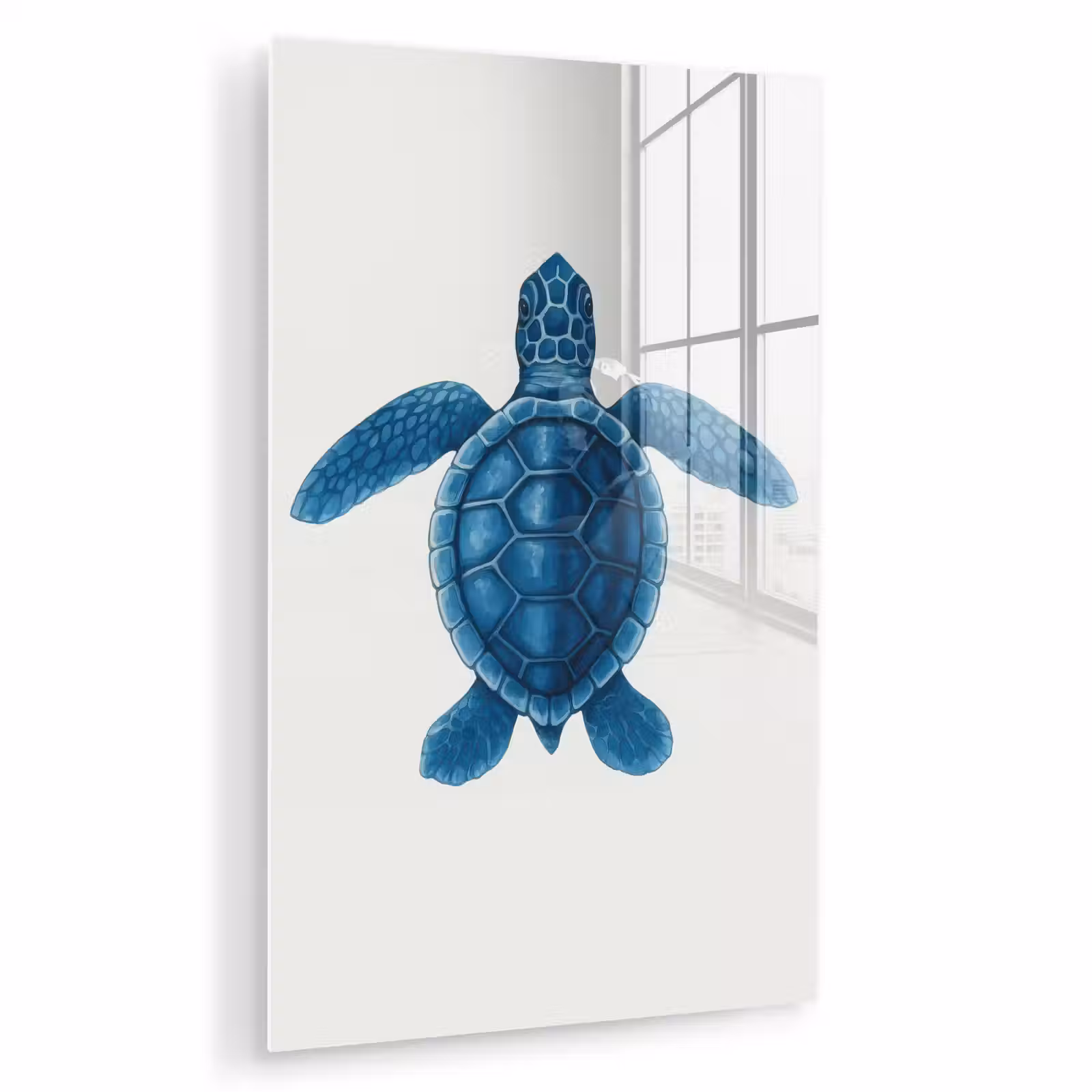 Glas schilderij - Schildpad - Blauw - Schild — 1