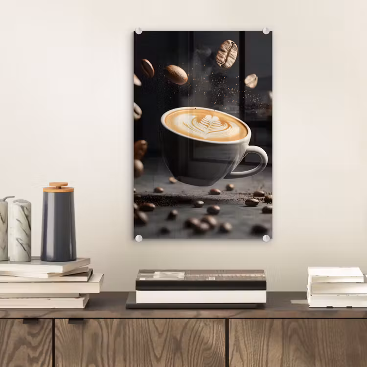 Glas schilderij - Cappuccino - Kop - Bonen - Bruin — 2