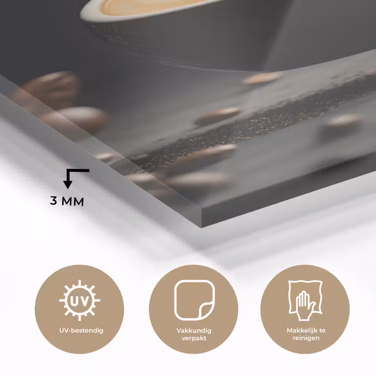 Glas schilderij - Cappuccino - Kop - Bonen - Bruin — 3