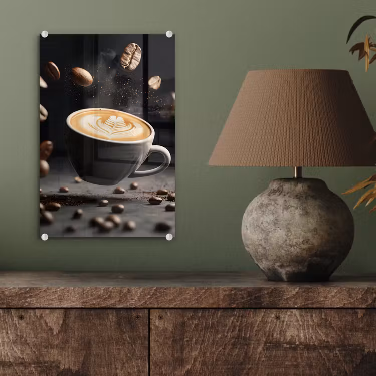 Glas schilderij - Cappuccino - Kop - Bonen - Bruin — 4