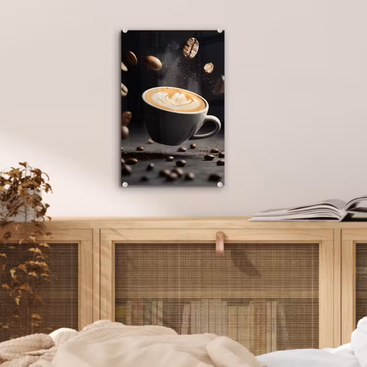 Glas schilderij - Cappuccino - Kop - Bonen - Bruin — 5