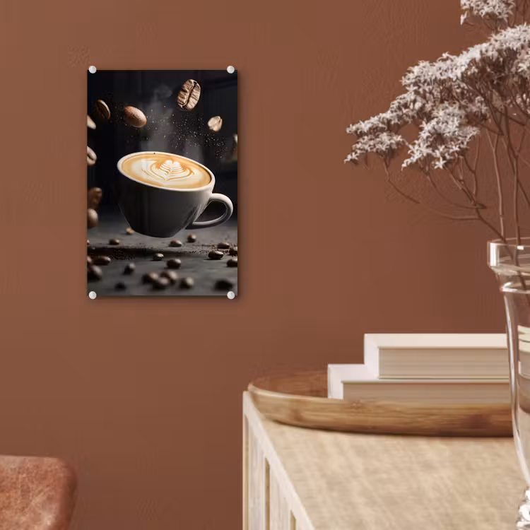 Glas schilderij - Cappuccino - Kop - Bonen - Bruin — 6
