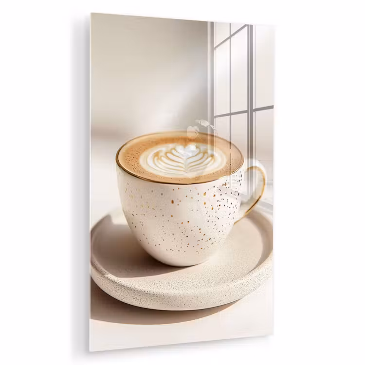Glas schilderij - Cappuccino - Schuim - Schotel - Beige — 1