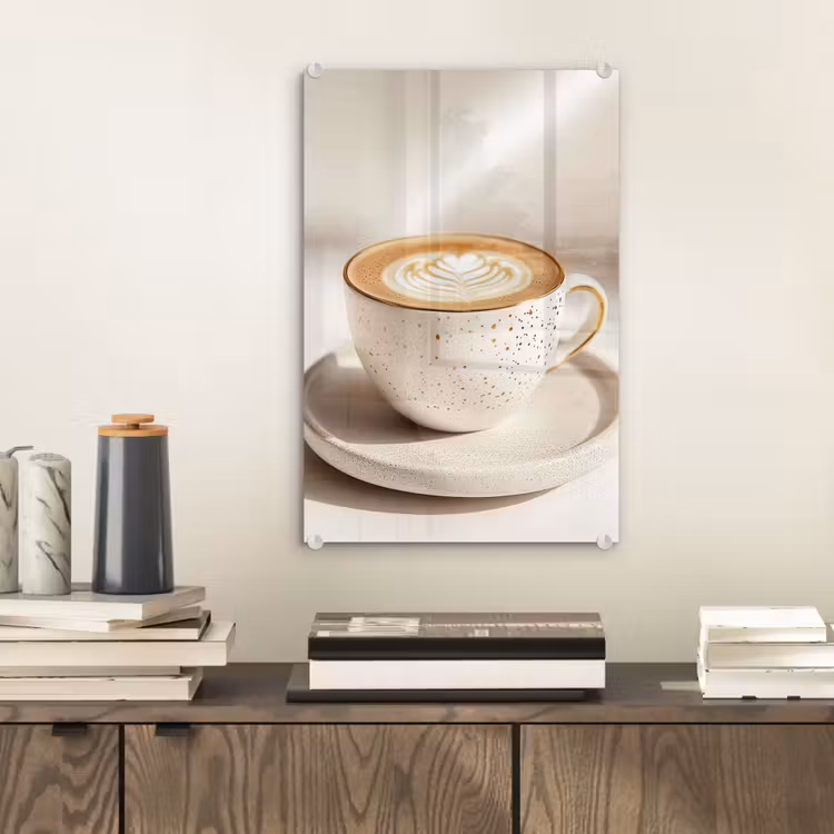 Glas schilderij - Cappuccino - Schuim - Schotel - Beige — 2