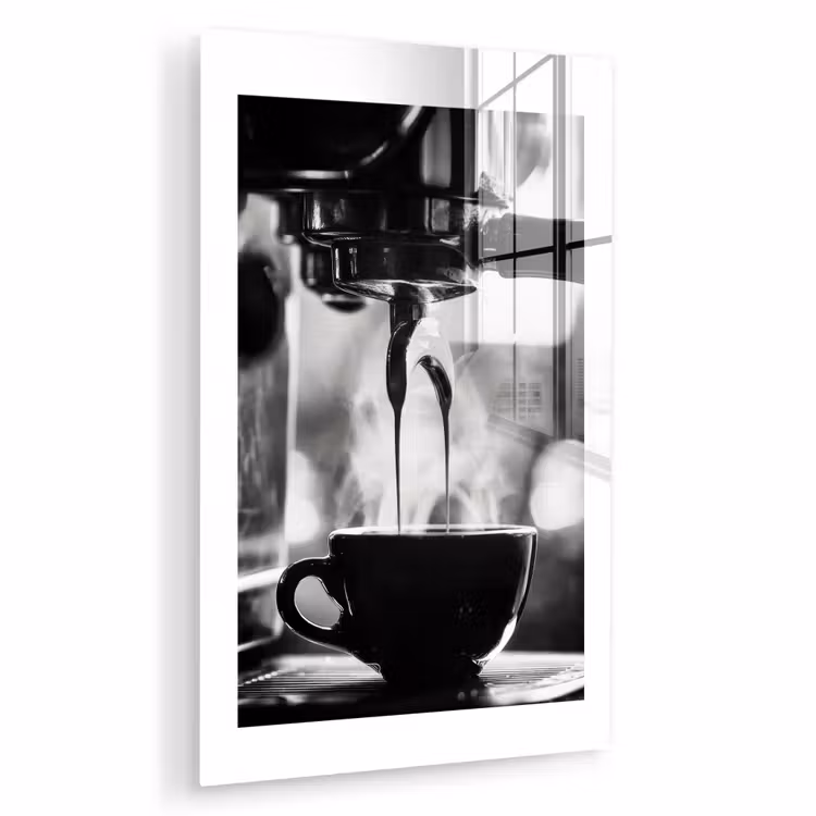 Glas schilderij - Coffee - Espresso - Koffiemachine - Kop — 1