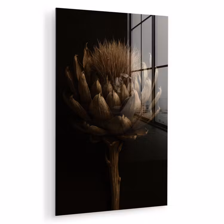 Glas schilderij - Donkerbruin - Bloem - Textuur - Artisjok — 1