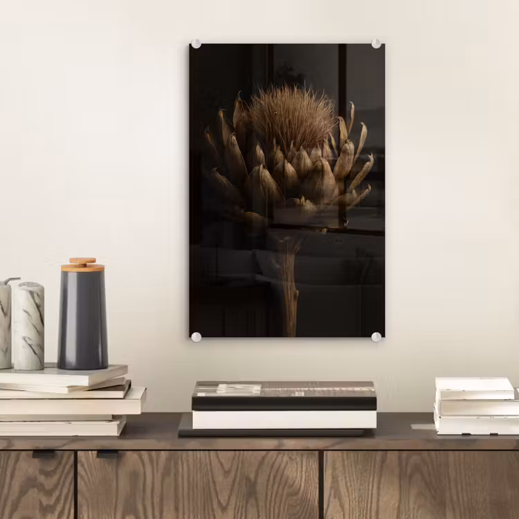 Glas schilderij - Donkerbruin - Bloem - Textuur - Artisjok — 2
