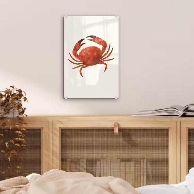 Glas schilderij - Krab - Felrood - Poten — 5
