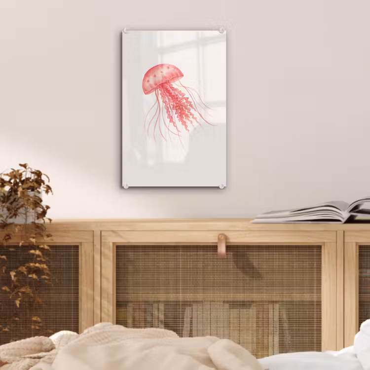 Glas schilderij - Kwal - Tentakels - Roze — 5