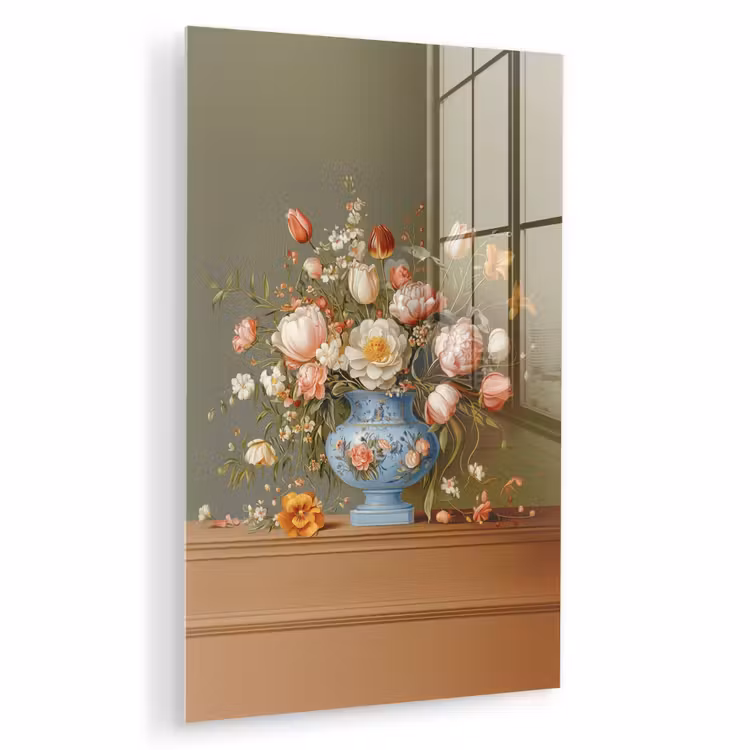Glas schilderij - Neutral - Bloemen - Boeket - Vaas — 1