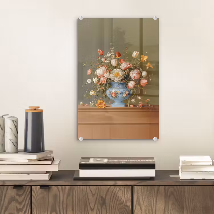 Glas schilderij - Neutral - Bloemen - Boeket - Vaas — 2