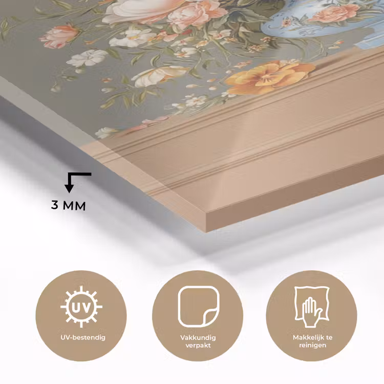 Glas schilderij - Neutral - Bloemen - Boeket - Vaas — 3