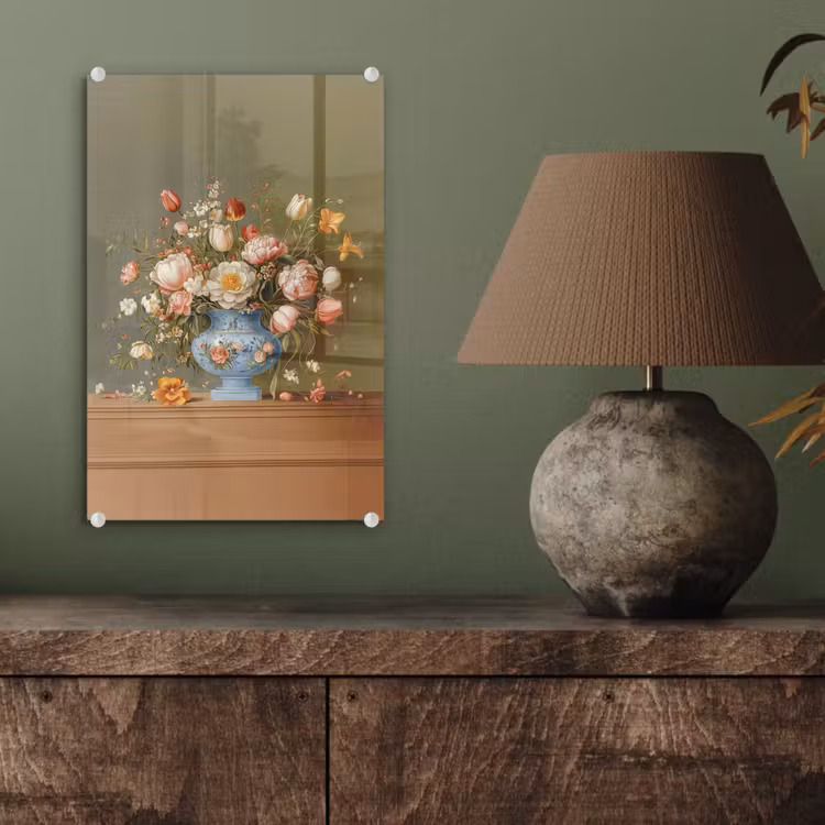 Glas schilderij - Neutral - Bloemen - Boeket - Vaas — 4