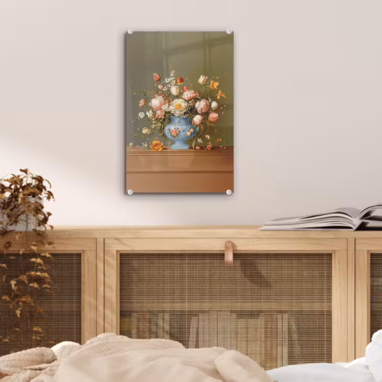 Glas schilderij - Neutral - Bloemen - Boeket - Vaas — 5