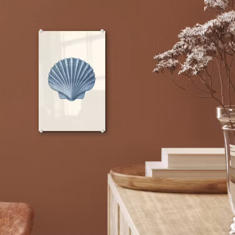 Glas schilderij - Ribbels - Blauw - Schelp — 6